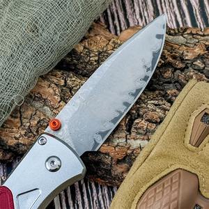 Couteau pliant tactique BM 535-9, lame rouge Damas de 8.9cm, manche G10, ambidextre, pour camping en plein air, chasse, découpe, survie - Product Image 2