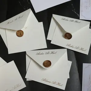 Cartões de saudação de folha de ouro de papel de textura branca qatar, personalizado, gravação de logotipo, cartões de agradecimento com envelope