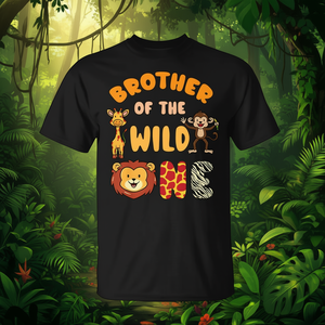T-shirt Brother Of The Wild One à manches courtes et col rond, impression numérique, unisexe, pour enfants, thème Safari, fête dans la jungle - Product Image 3