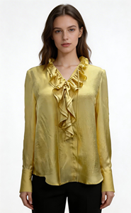 Camicetta Giallo Pallido Drappeggiata e Plissettata, Vestibilità Ampia da <span class=keywords><strong>Donna</strong></span> con Pieghe Sottili ed Elegante Caduta - Product Image 2