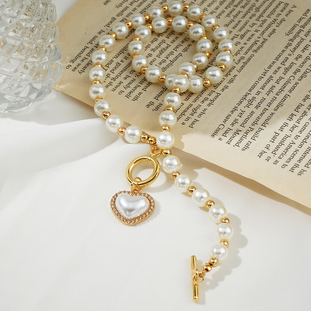 韓国ブランドHei★芸能人着用 HEART STONE PEARL NECKLACE_3色 韓国ブランドHei☆芸能人着用 HEART STONE PEARL NECKLACE_3色