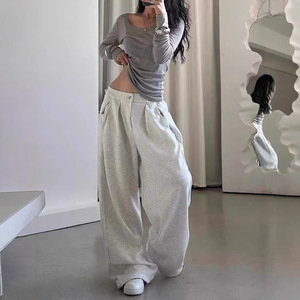 Pantalon de sport rétro américain pour femmes, printemps et automne, style décontracté tendance, pantalon ample à jambes larges, taille haute décontractée - Product Image 1