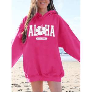 Sudadera con Capucha Extra Grande Personalizada para Mujer, Sudadera de Forro Polar de Manga Larga con Estampado Floral Aloha - Product Image 6