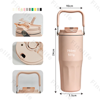 Mug de voyage pour voiture de grande capacité 750 ml, en acier inoxydable 316, à double paroi, isolé sous vide, avec poignée portable, maintien thermique de 6 à 12 heures
