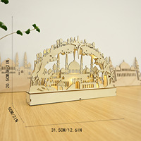 Ornement en bois 3D pour le Ramadan, scène de mosquée peinte, décoration de table Eid Mubarak, décoration de fête islamique musulmane Ramadan Kareem pour la maison