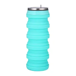 RTS 480ml Sports Outdoors Cycling Portable Gym Reusable Drinking Foldable Can Collapsible food grade Silicone Water Bottle