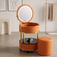 Coiffeuse de chambre d'hôtel moderne en acier inoxydable et pin avec panneau de maquillage et miroir éclairé LED 3 couleurs universel