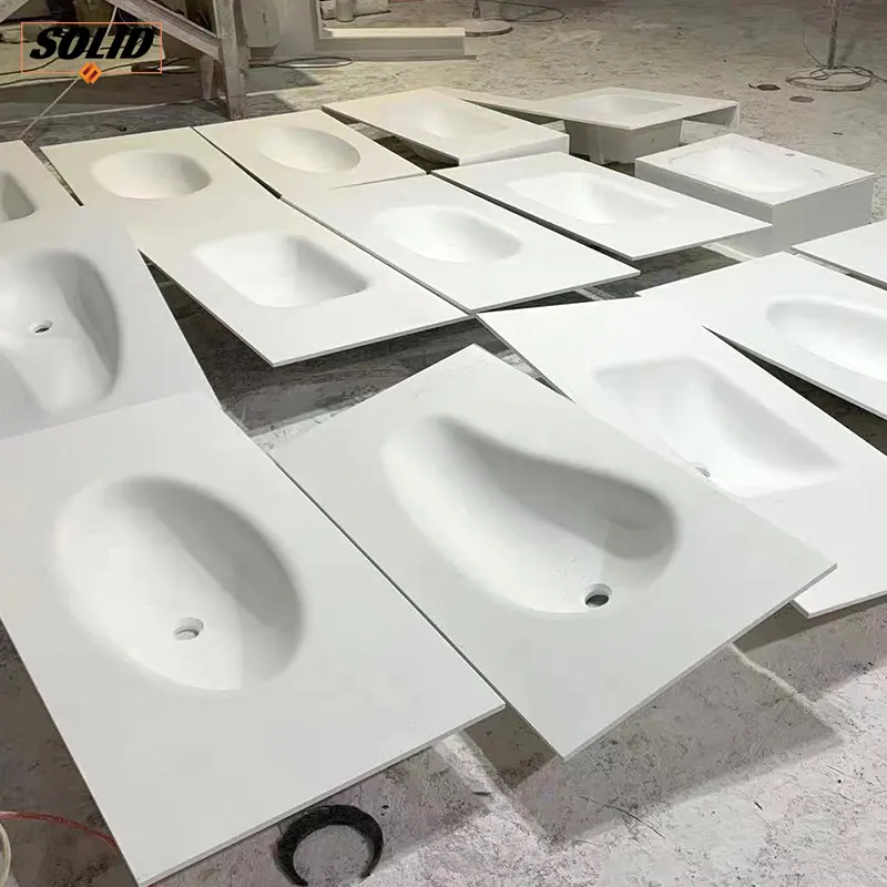 Évier intégré en acrylique au design de luxe, lavabo à surface solide, vasque en pierre artificielle