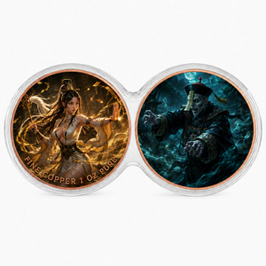 Moneta doppia gemellata da 1 oz in rame puro, con stampa 2D e 3D di Strega Taoista e Zombie, Moneta commemorativa a tema mitologico - Product Image 1