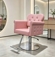 Fauteuil de coiffure rose personnalisé pour salon de beauté, avec décorations en diamant et fonction hydraulique, idéal pour les barbiers et les spas.