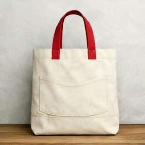 กระเป๋าผ้าแคนวาสรีไซเคิล COTTON FIELD สีตามสั่ง พร้อมโลโก้ หูหิ้วสีแดง ขนาดกลาง ปิดซิป เหมาะสำหรับใช้ในโรงเรียน - Product Image 1