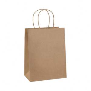 Sacs cadeaux en papier kraft brun moyen avec poignées 8x4.25x10.5 pouces en vrac pour mariage, fête, cadeaux, commerce de détail, artisanat, bougies, logo - Product Image 1