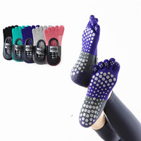Chaussettes de yoga antidérapantes à cinq doigts pour femmes, chaussettes invisibles à blocs de couleur, pour fitness en salle, Pilates, danse, mélange de coton