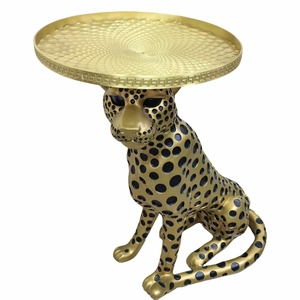 <span class=keywords><strong>Table</strong></span> <span class=keywords><strong>console</strong></span> d'angle moderne de luxe léger en résine et laiton en forme de guépard avec plateau en cuivre pour salons de villas et d'hôtels - Product Image 5