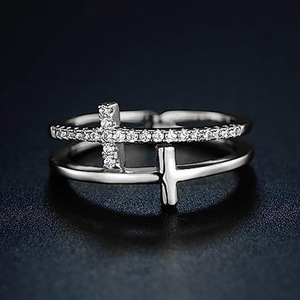 Anello a Croce T0022 Placcato Oro con Zirconia Cubica, Regalo Cristiano Unisex, Gioiello alla Moda - Product Image 2