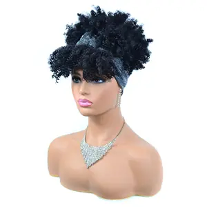 Parrucca con fascia lucida per capelli sintetici in fibra sintetica nera riccia profonda per ragazze giovani per donne nere