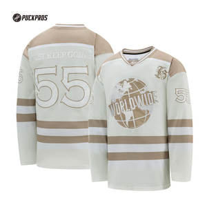 卸売アイスホッケーユニフォーム カスタムメイドロゴと名前 熱転写プリントツイルホッケージャージー 100%ポリエステル ユニセックス - Product Image 4