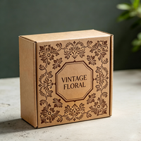 Boîte cadeau vintage à imprimé floral, boîte en carton ondulé kraft avec logo personnalisé pour produits faits à la main