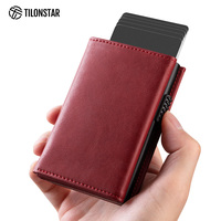Dompet Pop Up RFID Kulit dengan Penutup Aluminium, Tempat Kartu Kredit, Dompet Kartu Bisnis, Logo Custom, Warna Baru