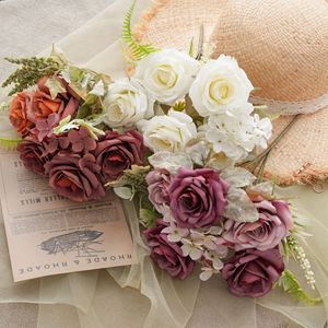 ช่อดอกกุหลาบประดิษฐ์ CallaFloral สีขาวและสีส้ม ทำจากโพลีเอสเตอร์ สำหรับตกแต่งภายในอาคาร จัดดอกไม้แบบถือได้ - Product Image 1