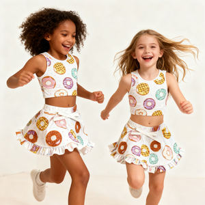 卸売カスタムガールズヨガ2ピースセット ランニングフィットネススーツ ノースリーブ ガールズジムスポーツウェア アスレチックウェア - Product Image 3