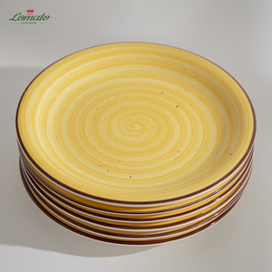 Assiettes de Dîner en Céramique Jaune Peintes à la Main de 10,5 et 7,5 Pouces, Assiettes Petites en Grès, en Stock en Gros pour Restaurants - Product Image 4