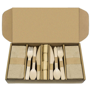 Wooden Disposable Spoon Set Knife Fork Spoon With Napkins Single Wood Spoon And Fork Cutlery