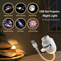 Projecteur d'étoiles 2-en-1 Mini Galaxie, Veilleuse Ciel Étoilé, Lampe Ambiante au Design Minimaliste Moderne, Alimentation USB pour Chambre à Coucher et Sommeil