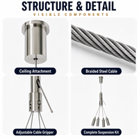 Kit de suspension de câbles réglable en hauteur, pince à câble à 4 voies en laiton et acier inoxydable pour éclairage de panneaux LED linéaires