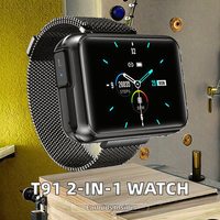 Montre connectée 2-en-1 T91 2023 avec écouteurs de fitness IP67, écouteurs sans fil Bluetooth très vendus pour Android et iOS, appels et fonctions musicales