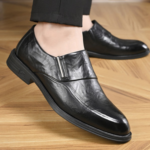 Leather Men's Slip-On Dress <b>Shoes</b> Pointed Toe Rubber Outsole <b>Soft</b> Genuine Leather Lining Wedding Autumn Business Formal - Product Image 3