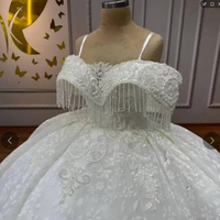 Nouveau 2024 Robe de Mariée Balle de Luxe Africaine Épaules Dénudées Col V Dentelle Florale Complète Perles de Cristal Gland Grande Taille