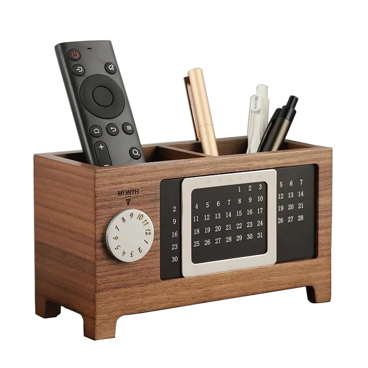 Creative Wooden Pen Desk Tool Holder Permanent Calendar for Promotional Gift Desktop Organizer