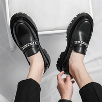 Mocassins décontractés pour hommes en cuir microfibre style britannique à semelle épaisse, respirants, à enfiler, pour les journées décontractées, tendance, pour le commerce transfrontalier