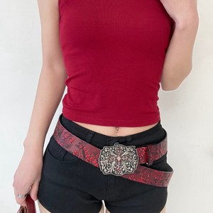 Cinturones de Diseñador, <span class=keywords><strong>Cinturón</strong></span> Y2K, Cinturones Vintage para <span class=keywords><strong>Mujer</strong></span>, Hebilla Cruzada Ornamentada, Patrón Floral, <span class=keywords><strong>Rojo</strong></span>, Accesorio de Moda para Conjuntos Modernos - Product Image 5
