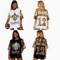 Gaun Pesta Jersey Payet Hitam dan Emas untuk Wanita Ukuran Plus New Orleans Saints, Gaun Kaos Payet Wanita