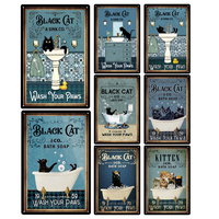 Plaque en métal décorative vintage « Chat dans la salle de bain : Lavez vos pattes » 20*30 cm pour décoration murale de la maison