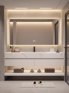 New intelligent heat-bending integrated basin with defogging function hanging <b>bathroom</b> <b>cabinet</b> honeycomb <b>mirror</b> <b>cabinet</b> - Product Image 5
