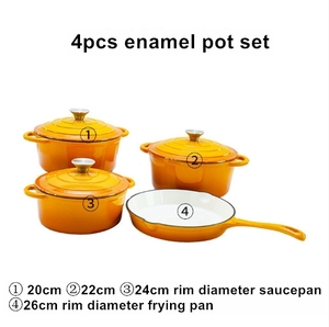 Set di <span class=keywords><strong>Pentole</strong></span> in <span class=keywords><strong>Ghisa</strong></span> <span class=keywords><strong>Smaltata</strong></span> da 4 Pezzi, Batteria Multifunzione Antiaderente con Padella e Casseruola per Uso Domestico - Product Image 2