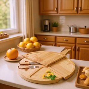 Bamboo <b>Cheese</b> Board <b>Set</b> With <b>Knife</b> Modern Simple Design Durable For Serving <b>Cheese</b> - Product Image 4