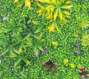 가정 또는 사무실 장식을위한 꽃 유형 인공 플라스틱 식물 벽 및 매트 울타리 수직 정원 녹색 벽 패널 배경