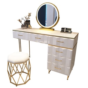 Coiffeuse moderne <span class=keywords><strong>et</strong></span> légère de luxe à led couleur or ensemble de <span class=keywords><strong>commode</strong></span> <span class=keywords><strong>blanche</strong></span> avec miroir <span class=keywords><strong>et</strong></span> tiroirs - Product Image 6
