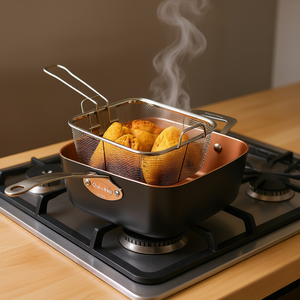 Cacerola Cuadrada Antiadherente de Cobre KitchenAid Chef's Pan de 6 Cuartos con Cesta para Freír, Apta para Lavavajillas - Product Image 2