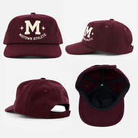 Casquettes de baseball en laine bordeaux, design streetwear, fabricant BSCI, logo brodé 3D personnalisé, style vintage, 5 panneaux, non structurées, unisexe