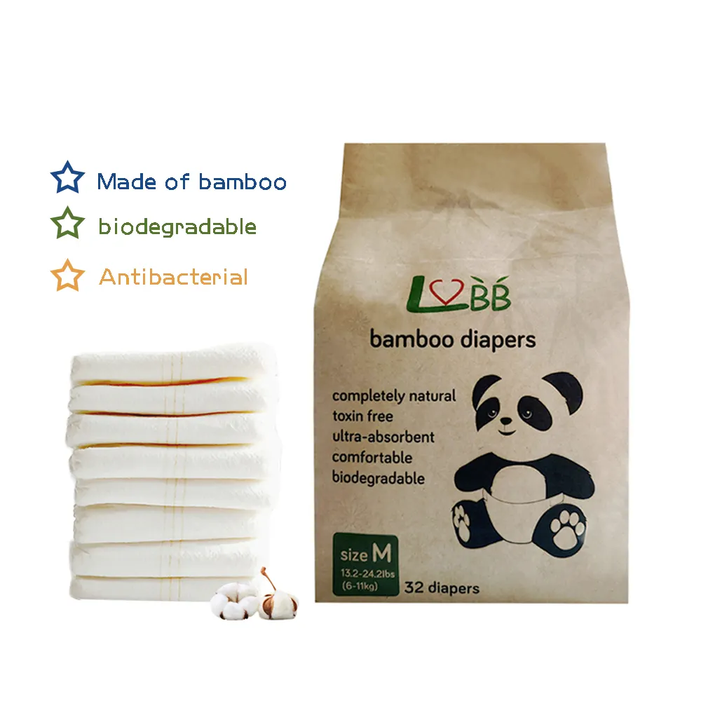 OEM&ODM 100% Bamboo Eco Friendly soft and breathable Biodegradable disposable baby diapers