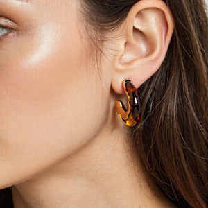 Pendientes de Aro en Forma de U, Color Ámbar, Acero Inoxidable, Pendientes de Moda - Product Image 4