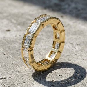 S925 Sterling <b>Silver</b> Baguette Moissanite Full <b>Eternity</b> Band 18K Gold Plated Luxury Couple Engagement Stackable <b>Ring</b> - Product Image 3