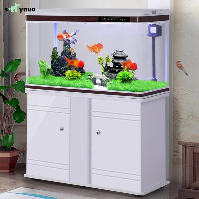skynuo Origin Manufacturer White Glass Ultra Clear Smart Aquarium Tank Ecological with Cabinet Reef Fish Tank Saltwater Sea Tank
