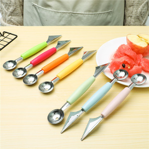 ที่ตักผลไม้สแตนเลสสองหัวพร้อมมีดสลักลาย, ที่ตักไอศกรีมแตงโม, ที่ตักผลไม้ - Product Image 1
