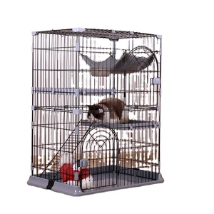 OEM Chinese Factory Metal Wire Mesh Cat Cardboard house Crate Two Layer Folding Portable Dog Crates Animal Pet Cat Cage